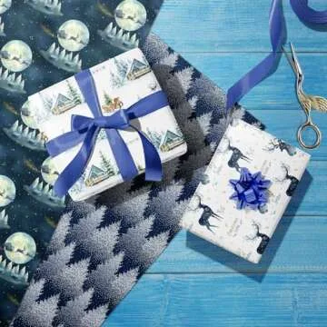 WAPLIGHAL Eco-Friendly Blue Christmas Wrapping Paper