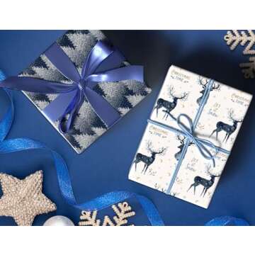 WAPLIGHAL Eco-Friendly Blue Christmas Wrapping Paper