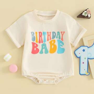 Kayotuas Baby First Birthday Outfit Boy Girl Cute Birthday Bubble Romper Colorblock Letter T Shirt Onesie Cake Smash Clothes