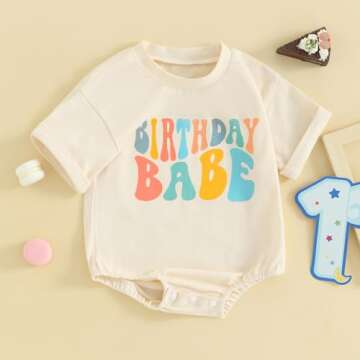Kayotuas Baby First Birthday Outfit Boy Girl Cute Birthday Bubble Romper Colorblock Letter T Shirt Onesie Cake Smash Clothes