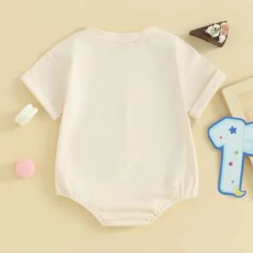Kayotuas Baby First Birthday Outfit Boy Girl Cute Birthday Bubble Romper Colorblock Letter T Shirt Onesie Cake Smash Clothes