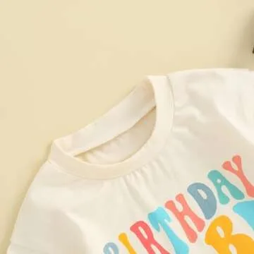 Kayotuas Baby First Birthday Outfit Boy Girl Cute Birthday Bubble Romper Colorblock Letter T Shirt Onesie Cake Smash Clothes