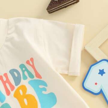 Kayotuas Baby First Birthday Outfit Boy Girl Cute Birthday Bubble Romper Colorblock Letter T Shirt Onesie Cake Smash Clothes