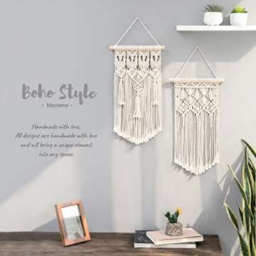 Mkono 2 Pcs Macrame Woven Wall Hanging Boho Chic Geometric Art Decor - Beautiful Bedroom Nursery Apa...