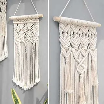 Mkono 2 Pcs Macrame Woven Wall Hanging Boho Chic Geometric Art Decor - Beautiful Bedroom Nursery Apartment Home Decoration, Gift for Girls Adults Birthday Christmas, Small Size 18" L x 9.5" W