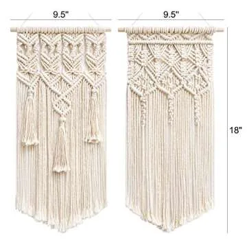 Mkono 2 Pcs Macrame Woven Wall Hanging Boho Chic Geometric Art Decor - Beautiful Bedroom Nursery Apartment Home Decoration, Gift for Girls Adults Birthday Christmas, Small Size 18" L x 9.5" W