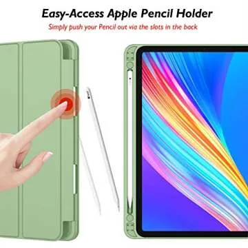 iMieet iPad Pro 12.9 Inch Case 2022/2021/2020/2018 (6th/5th/4th/3rd Gen) with Pencil Holder [Support iPad 2nd Pencil Charging],Trifold Stand Smart Case with Soft TPU Back,Auto Wake/Sleep(Matcha Green)