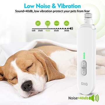 GHG Dog Nail Grinder Upgraded - Professional Dog Nail Trimmers Rechargeable, Dog Nail Clipper for Small Medium Large Dogs Quiet, 3-Speed Pet Nail Grinders Trimmer with LED Light, Super Low Noise