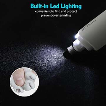 GHG Dog Nail Grinder Upgraded - Professional Dog Nail Trimmers Rechargeable, Dog Nail Clipper for Small Medium Large Dogs Quiet, 3-Speed Pet Nail Grinders Trimmer with LED Light, Super Low Noise