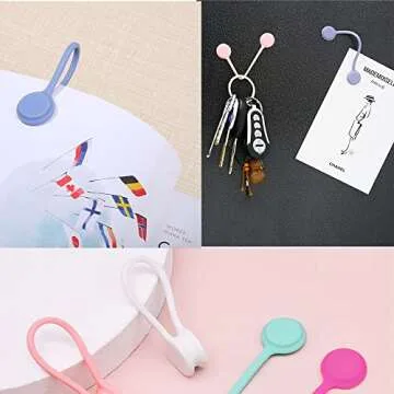 6pcs Magnetic Cable Ties Twist Ties, Cord Clips Holder, Cable Cord Organizer for Bundling and Organizing, Holding Stuff, Book Markers,Fridge Magnets, or Just for Fun, Assorted Color 4.65"