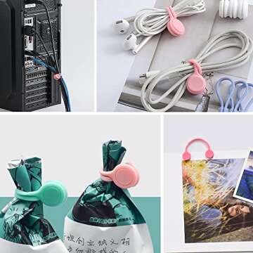 6pcs Magnetic Cable Ties Twist Ties, Cord Clips Holder, Cable Cord Organizer for Bundling and Organizing, Holding Stuff, Book Markers,Fridge Magnets, or Just for Fun, Assorted Color 4.65"