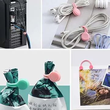 6pcs Magnetic Cable Ties Twist Ties, Cord Clips Holder, Cable Cord Organizer for Bundling and Organizing, Holding Stuff, Book Markers,Fridge Magnets, or Just for Fun, Assorted Color 4.65"