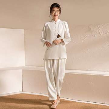 KSUA Womens Tai Chi Uniform Chinese Traditional Zen Meditation Suit Martial Arts Kung Fu Clothes Mor...