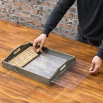 MyGift Vintage Gray Wood Wine Cork Storage Decor Serving Tray with Handles and Clear Acrylic Panel C...