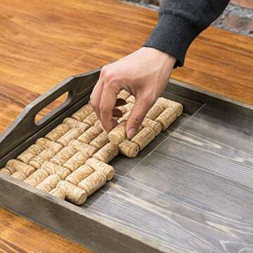 MyGift Vintage Gray Wood Wine Cork Storage Decor Serving Tray with Handles and Clear Acrylic Panel Cover