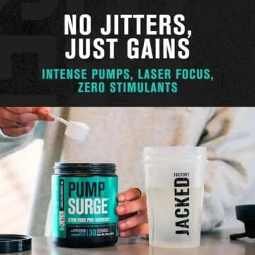 Jacked Factory Pumpsurge Caffeine Free Pre Workout for Men & Women - Nootropic Booster & Stim Free Pre Workout - Intense Pumps, Enhanced Focus - 30 Servings, Strawberry Lemonade