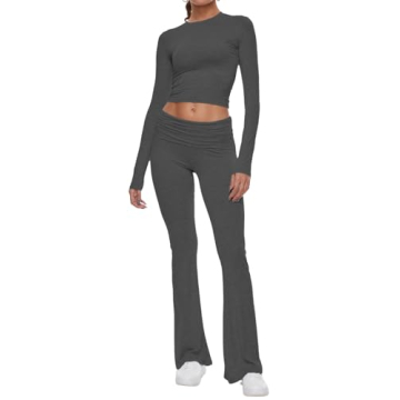 AnotherChill Women's Flare Pants & Crop Top Set in Dark Grey
