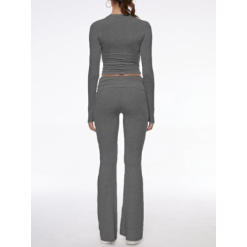 AnotherChill Women's Flare Pants & Crop Top Set in Dark Grey