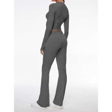 AnotherChill Women's Flare Pants & Crop Top Set in Dark Grey