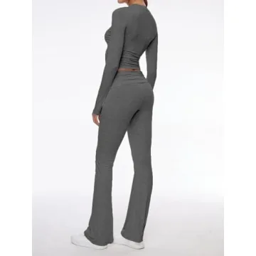 AnotherChill Women's Flare Pants & Crop Top Set in Dark Grey