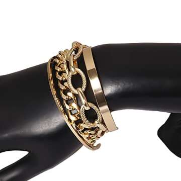 Octwine Boho Stackable Bracelet Set Chunky Layered Link Bracelet Chain Cute Simple Fashion Bracelet for Women 4PCS