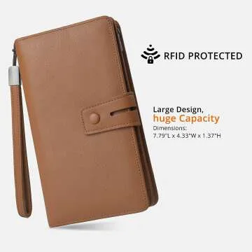 RFID Leather Wallet for Women - Large Wristlet Organizer