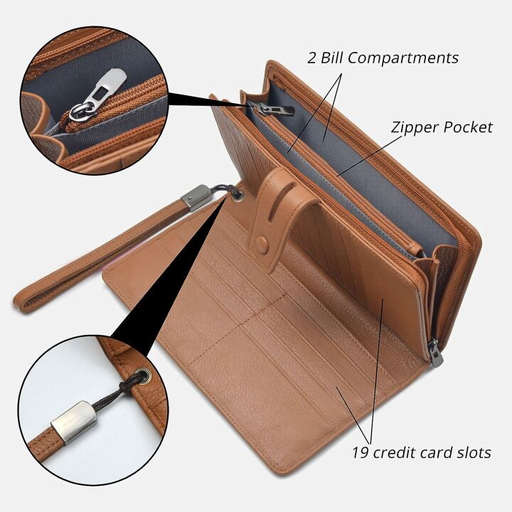 RFID Leather Wallet for Women - Large Wristlet Organizer
