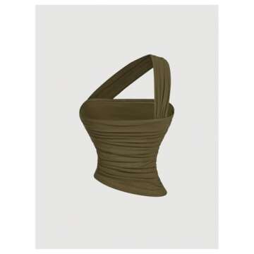 Milumia Women's One Shoulder Ruched Sleeveless Halter Crop Top