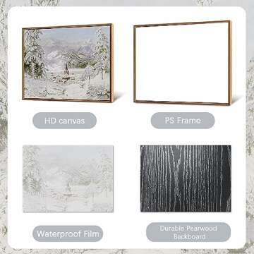 HLNIUC Frame Winter Wall Art Snow Tree Canvas Wall Decor(8”X10”)Snowing village Hang Artwork Christmas Gift Prints Snowy Mountains and Castle painting for Rustic House Living Room Bedroom(Medium Size)
