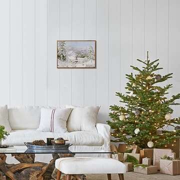 HLNIUC Frame Winter Wall Art Snow Tree Canvas Wall Decor(8”X10”)Snowing village Hang Artwork Christmas Gift Prints Snowy Mountains and Castle painting for Rustic House Living Room Bedroom(Medium Size)