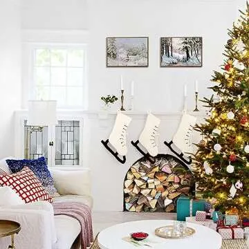 HLNIUC Frame Winter Wall Art Snow Tree Canvas Wall Decor(8”X10”)Snowing village Hang Artwork Christmas Gift Prints Snowy Mountains and Castle painting for Rustic House Living Room Bedroom(Medium Size)