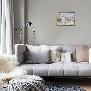 HLNIUC Frame Winter Wall Art Snow Tree Canvas Wall Decor(8”X10”)Snowing village Hang Artwork Christmas Gift Prints Snowy Mountains and Castle painting for Rustic House Living Room Bedroom(Medium Size)