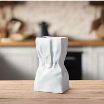 RyddeligHome Paper Bag Vase Ceramic Crinkle, Cool Vase for Lego Flower Bouquet, Jarrones para Flores, Wide Big Flower Pot Living Room Entryway Table Decor