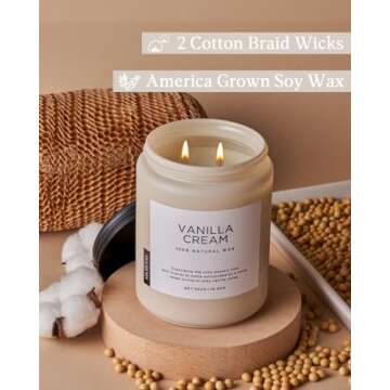 M&SENSE Vanilla Soy Candles, Large 2 Wick Jar Candle 19.4oz, 110 Hours Burning Time, 100% Natural Organic Soy Wax, Relaxing Aromatherapy Scented Candle, Housewarming Gift for Women and Men