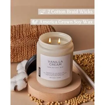 M&SENSE Vanilla Soy Candles, Large 2 Wick Jar Candle 19.4oz, 110 Hours Burning Time, 100% Natural Organic Soy Wax, Relaxing Aromatherapy Scented Candle, Housewarming Gift for Women and Men