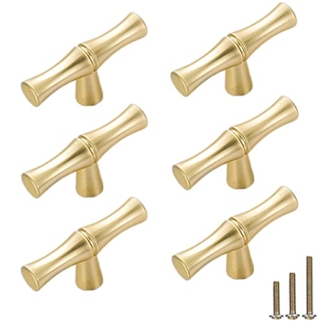 ESreake 6Pcs Golden Bamboo Shape Cabinet Knobs