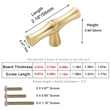 ESreake 6Pcs Golden Bamboo Shape Cabinet Knobs