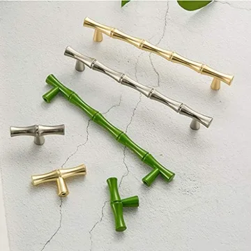 ESreake 6Pcs Golden Bamboo Shape Cabinet Knobs