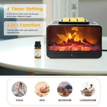 EQUSUPRO Wax Melt Warmer Electric Burner - Flame Fireplace Candle Wax Warmer, Wax Melter for Scented Wax with 4 Timer, Flame Light Fragrance Wax Cubes Oil Warmer Gift & Decor for Home Office (Black)