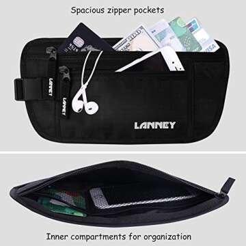 Travel Money Belt RFID Blocking Waist Wallet Waterproof Hidden Stash for Men Women, Under Clothes Passport Holder with 10 Credit Card Sleeves, Black