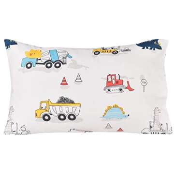 J pinno Dinosaur Construction Work Digger Cars Vehicle Cute Cozy Fun Twin Sheet Set for Kids Girls Children, 100% Cotton, Flat Sheet + Fitted Sheet + Pillowcase Bedding Set (Dinosaur, Twin)