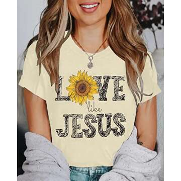 Jesus Shirt Funny Christian Shirts: Love Like Jesus Print Tee Religious Faith Short Sleeve Clothes T...