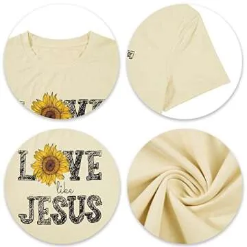 Jesus Shirt Funny Christian Shirts: Love Like Jesus Print Tee Religious Faith Short Sleeve Clothes Tops Beige