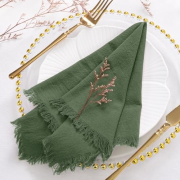 Socomi Linen Napkins Green Easter Spring Cloth Napkins Bulk Washable Cotton Napkins Set of 6 17"x17"...