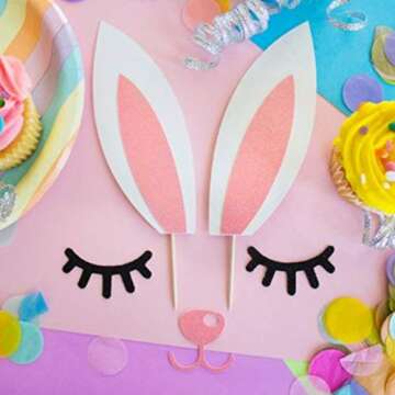 Qerleny Happy Birthday Cake Topper Little Rabbit Decoration