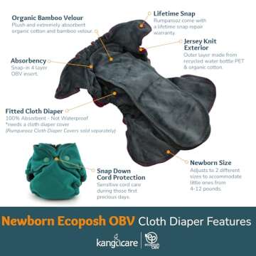 Kanga Care Ecoposh OBV Newborn Baby All in One AIO Fitted Cloth Diaper for Heavy Wetter and Nighttim...