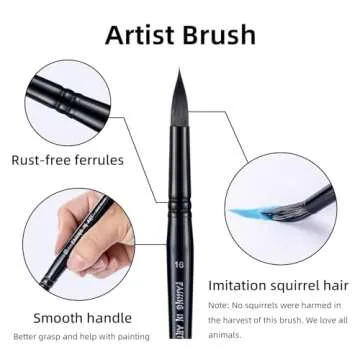 Falling in Art Professional Paint Brush Set, Round Pointed Paintbrush Set, Wooden Handle Squirrel Hair Artist Brushes for Watercolor Painting(Black Handle) 8 Pcs