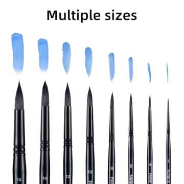 Falling in Art Professional Paint Brush Set, Round Pointed Paintbrush Set, Wooden Handle Squirrel Hair Artist Brushes for Watercolor Painting(Black Handle) 8 Pcs
