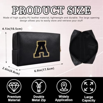 Personalized Initial Letter Patch Makeup Bag - Chic Portable Chenille Cosmetic Pouch for Women & Gir...