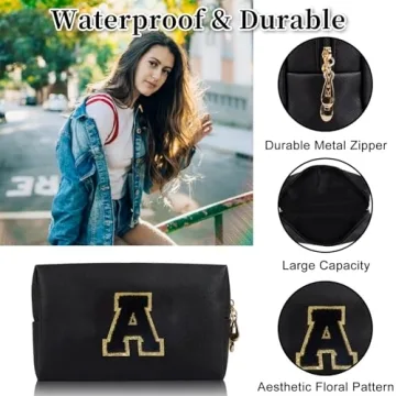 Personalized Makeup Bag with Initial Patch - Waterproof & Trendy
